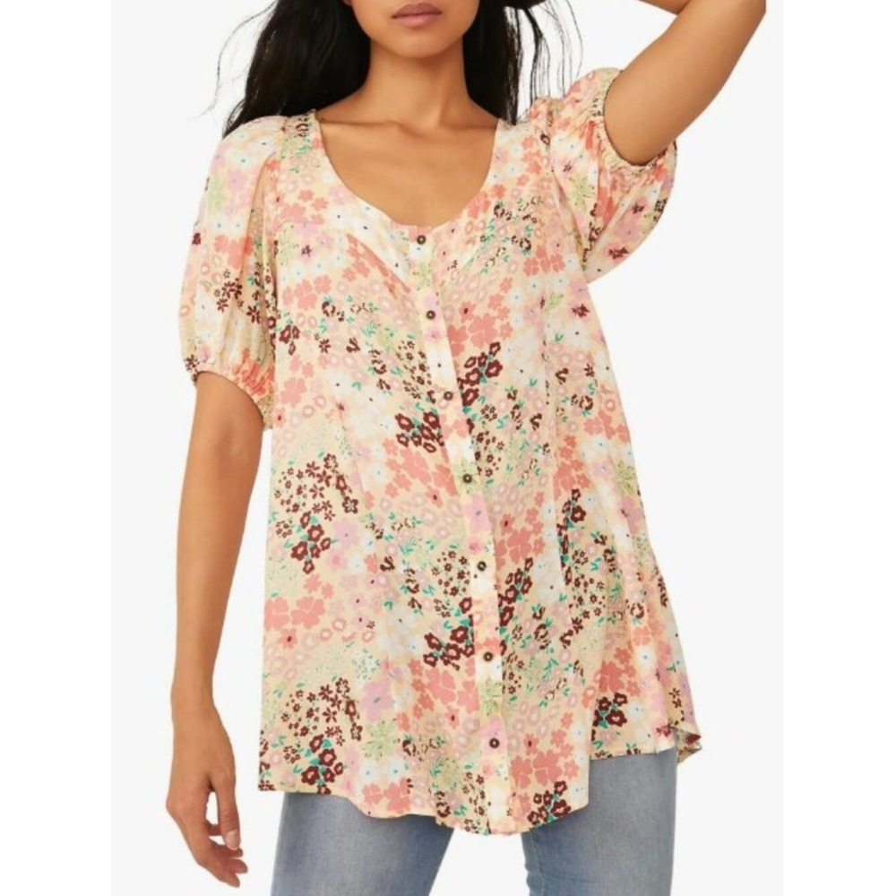 New FREE PEOPLE Small Vintage Combo Callie Printed Tunic Top/Dress Delicate Boho